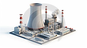 Nuclear power plant isolated on white with two big cooling towers created with Generative AI.