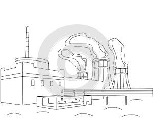 Nuclear power plant, NPP sketch. Vector. photo