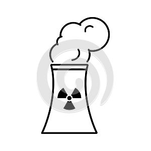 Nuclear power plant with radiation sign icon.