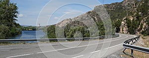 Nuclear power plant on the Rio Ebro in Spain with a cooling tower in a nice landscape photo