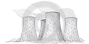 Nuclear power plant sketch. Abstract polygonal nuclear reactor.