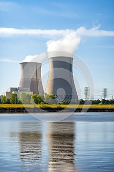 Nuclear power plant with towers with fumes.