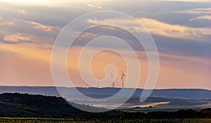 Nuclear power plant vapor on the horizon