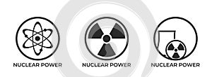 Nuclear power round logo set. electricity and energy industry symbols