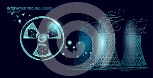 Nuclear power station cooling tower low poly. 3d render ecology pollution save planet environment concept triangle