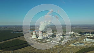 Nuclear Power Station with two smoking cooling towers