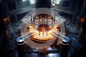 Nuclear reactor bathed in diffused natural light from above. Generative AI