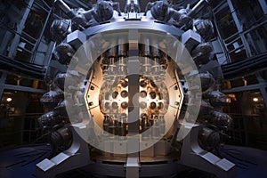 Nuclear reactor bathed in diffused natural light from above. Generative AI