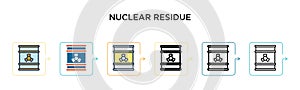 Nuclear residue vector icon in 6 different modern styles. Black, two colored nuclear residue icons designed in filled, outline,