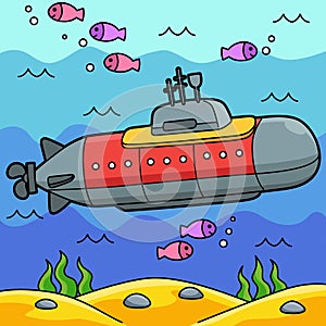 Nuclear Submarine Colored Cartoon Illustration