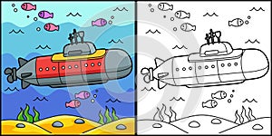Nuclear Submarine Coloring Page Illustration