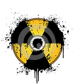 Nuclear symbol ink splatter yellow and black