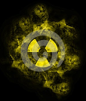 Nuclear symbol on yellow toxic cloud