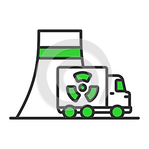Nuclear transportation, in line design, green. Nuclear, Transportation, Safety, Cargo, Truck, Radioactive, Hazardous, on photo