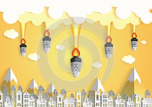 Nuclear war - atom bombs falling on the city