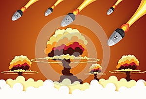 Nuclear war - atom bombs falling on the city