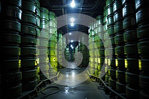nuclear waste storage barrels stacked in a secure area