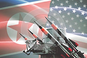 Nuclear weapon with North Korea and USA flag