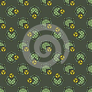 Nuclear Weapons in Space and Satellites vector colored seamless pattern