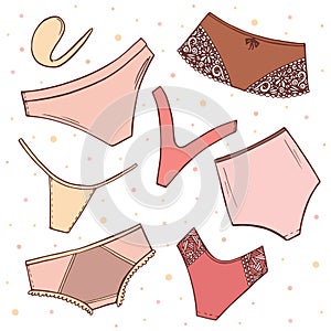 Nude color lingerie set isolated on white background, vector illustration of women underwear eps10