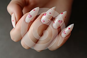 Nude color nail manicure with hearts