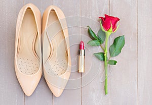 Nude colored high heels still life