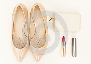 Nude colored high heels still life