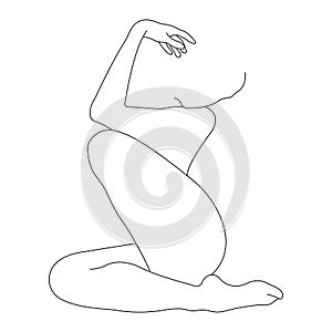 Nude girl posing with her head and hand thrown back. Modern Art. The drawing design is suitable for icons, decor, exhibitions