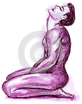 Nude Male on his Knees Illustration in Cerise Pink photo