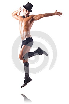 The nude man dancing on the white background