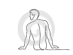 Nude Man sitting back. Continuous one line drawing