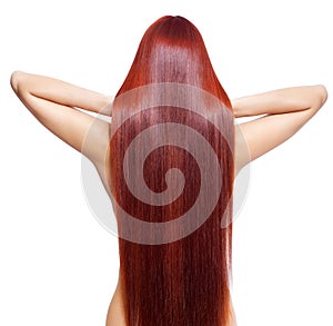 Nude woman with long red hair