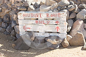 Nudist Sign Caleta de Fuste, Fuerteventura, Canary Islands, Spain