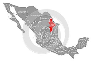 Nuevo Leon red highlighted in map of Mexico photo