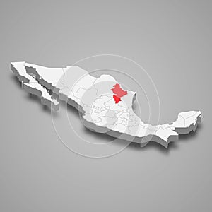 Nuevo Leon region location within Mexico 3d map photo