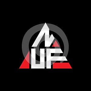 NUF triangle letter logo design with triangle shape. NUF triangle logo design monogram. NUF triangle vector logo template with red