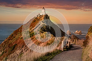 Nugget Point Lighthouse at dusk