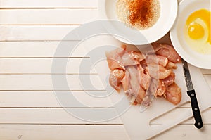 Nuggets raw chicken with breading and egg