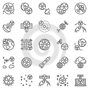 Nukes in Space outline icons set - Space-Based Nuclear Weapons, Missile line concept vector symbols photo