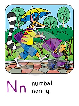 Numbat nanny Animals and profession ABC Alphabet N