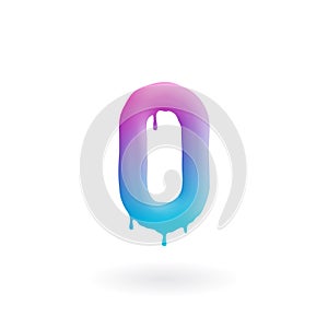 Number 0 logo. Colored paint zero with drips. Dripping liquid null symbol. Isolated art concept vector.