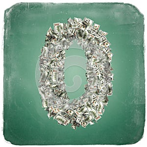 The Number 0 made from new 100 Dollar bills -