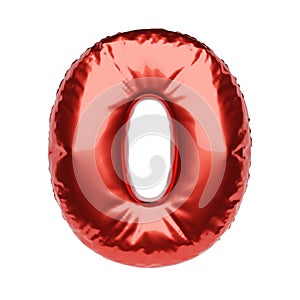 Number 0 made of red balloon isolated on white background. 3D illustration