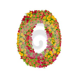 number 0 made from Zinnias flowers