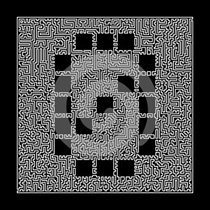 Number 0 in the maze frame. Digit in the style of the maze. Labyrinth. Illustration isolated on black