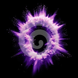 Number 0 - Purple powder explosion isolated on black background - ZERO