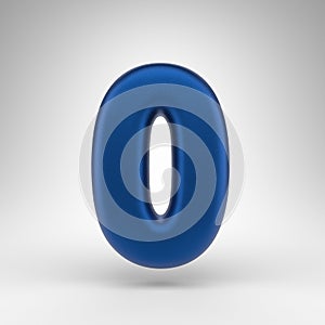 Number 0 on white background. Anodized blue 3D number with matte texture