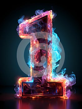 Number 1 in multicolored smoke on black background Insulant blue and pink smoke