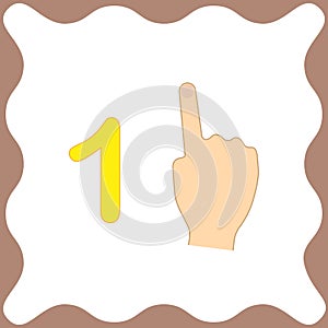 Number 1 one, educational card, learning counting with fingers