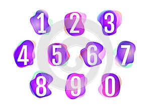 Number 1 to 10 on pink purple neon colors fluid abstract shape isolated on white background